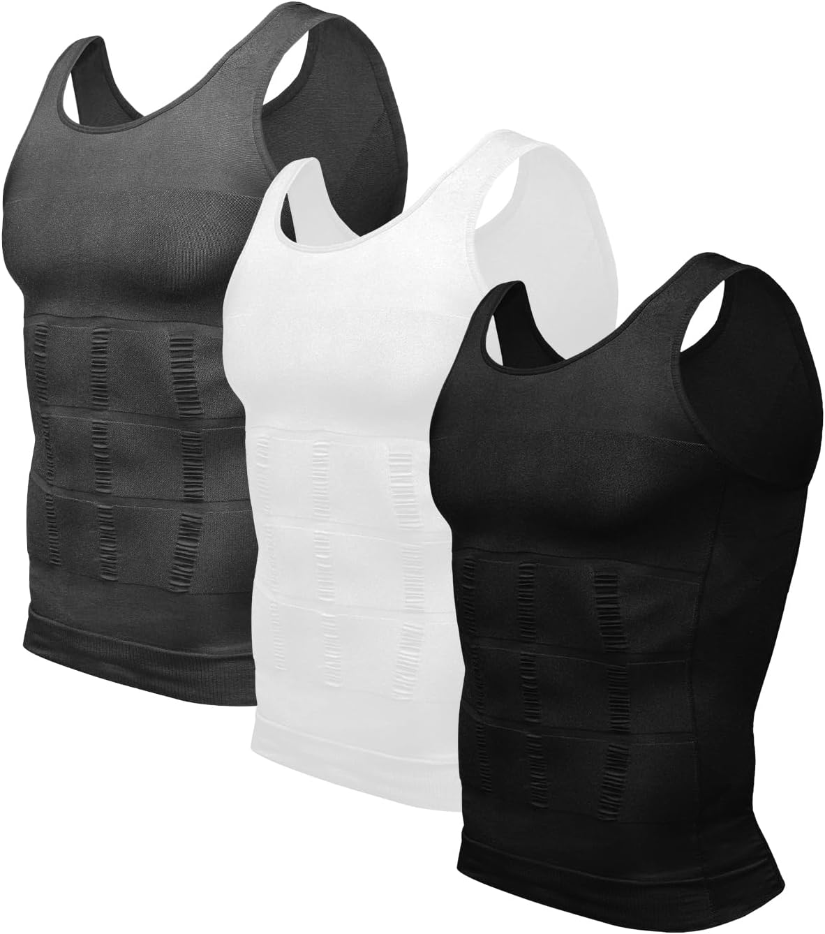Odoland Men Compression Shirt 3 Pack Body Shaper Vest Tank Top