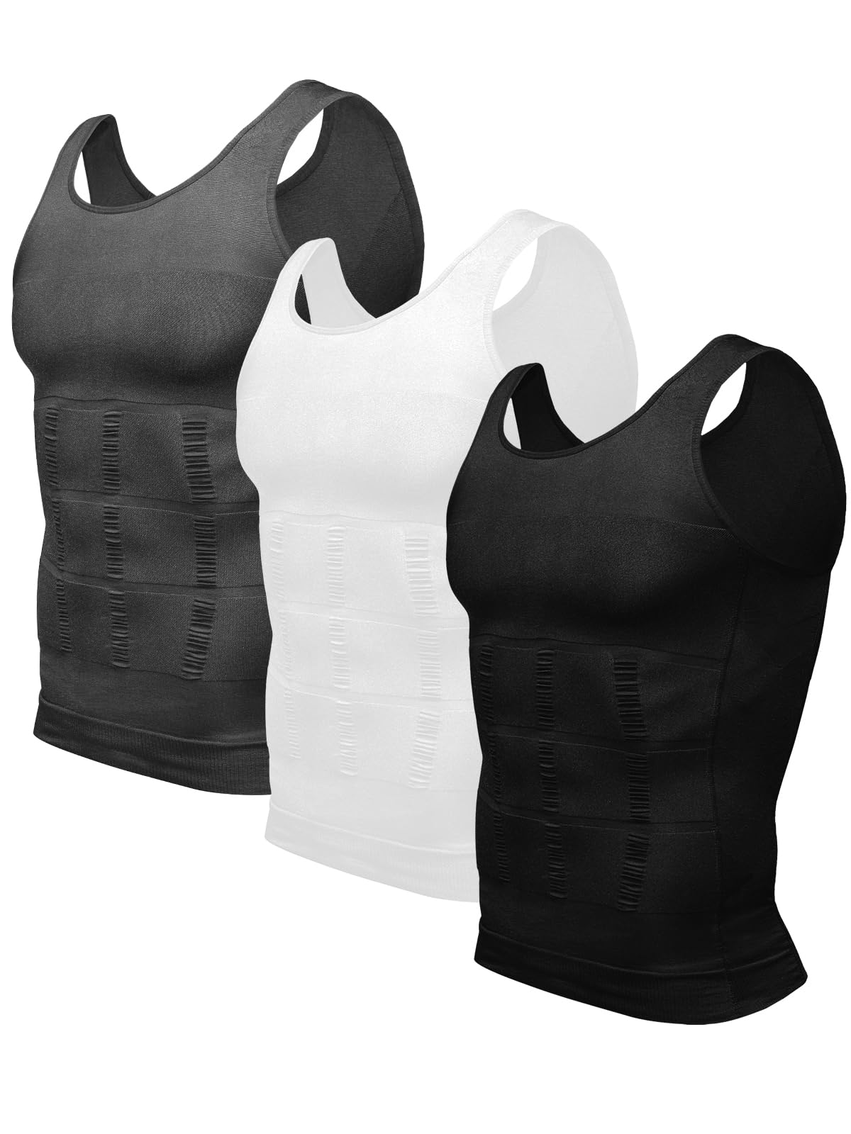 Odoland Men Compression Shirt 3 Pack Body Shaper Vest Tank Top