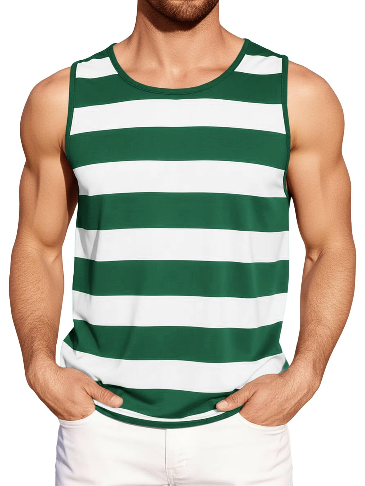 Runcati Mens Workout Tank Tops Sleeveless Striped Muscle Gym T Shirts
