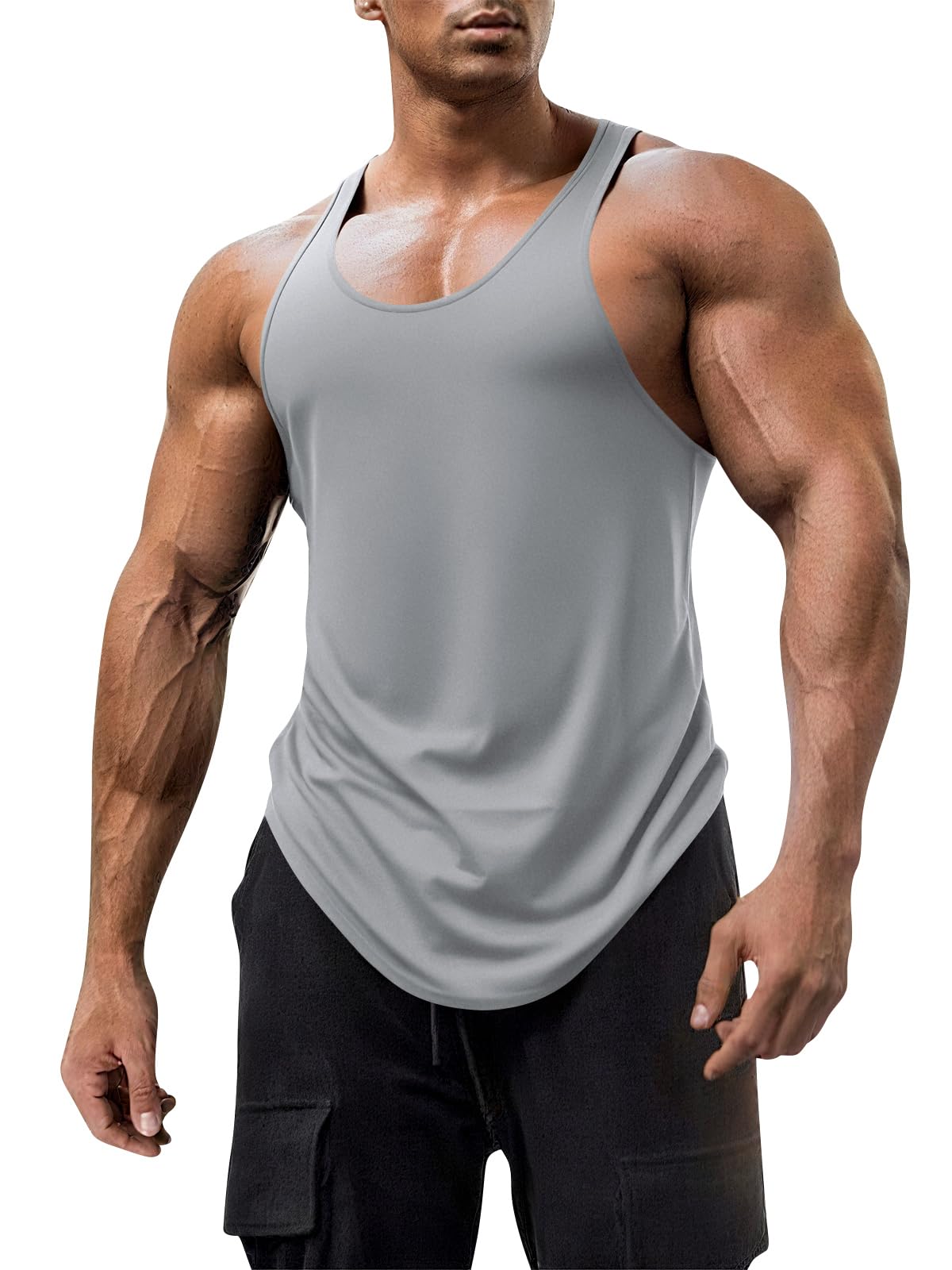 Mens Workout Tank Tops Fitness Bodybuilding Sleeveless Gym Muscle Stringer Shirts