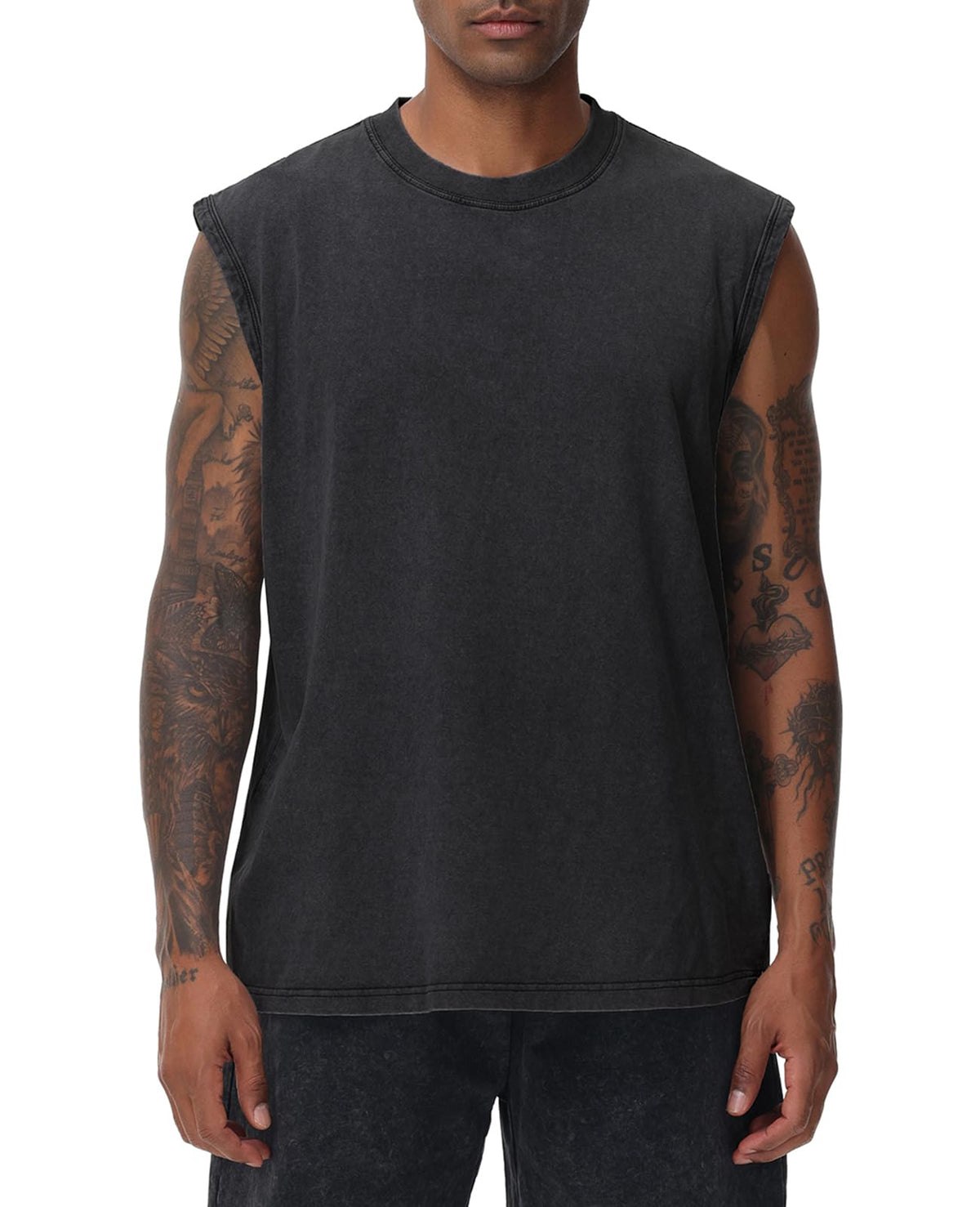 Mens Workout Tank Tops Sleeveless Tee Shirts Men Muscle Shirt Gym Acid Wash T Shirts Running Beach Loose Fit Tee