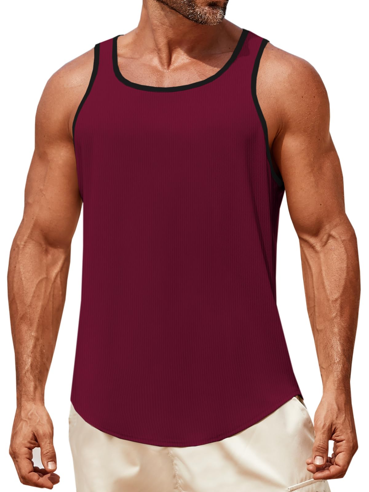 Runcati Mens Sleeveless Tank Tops Workout Muscle Gym Knitted Ribbed Shirt