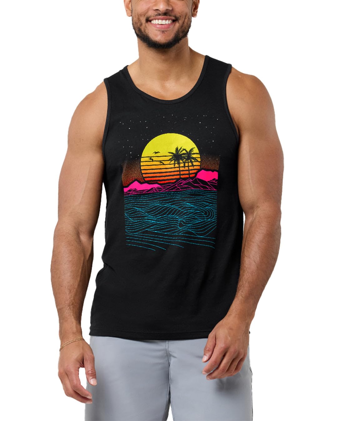 INTO THE AM Graphic Tank Tops for Men Cool Summer Beach Muscle Tanks S-2XL