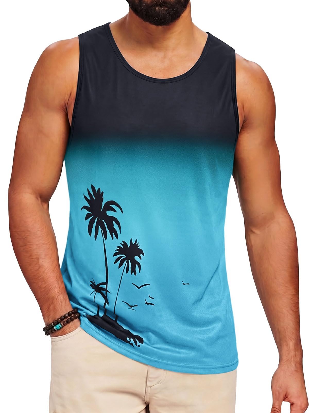 Runcati Mens Graphic Tank Tops Sleeveless Palm Tree Shirts Beach Top