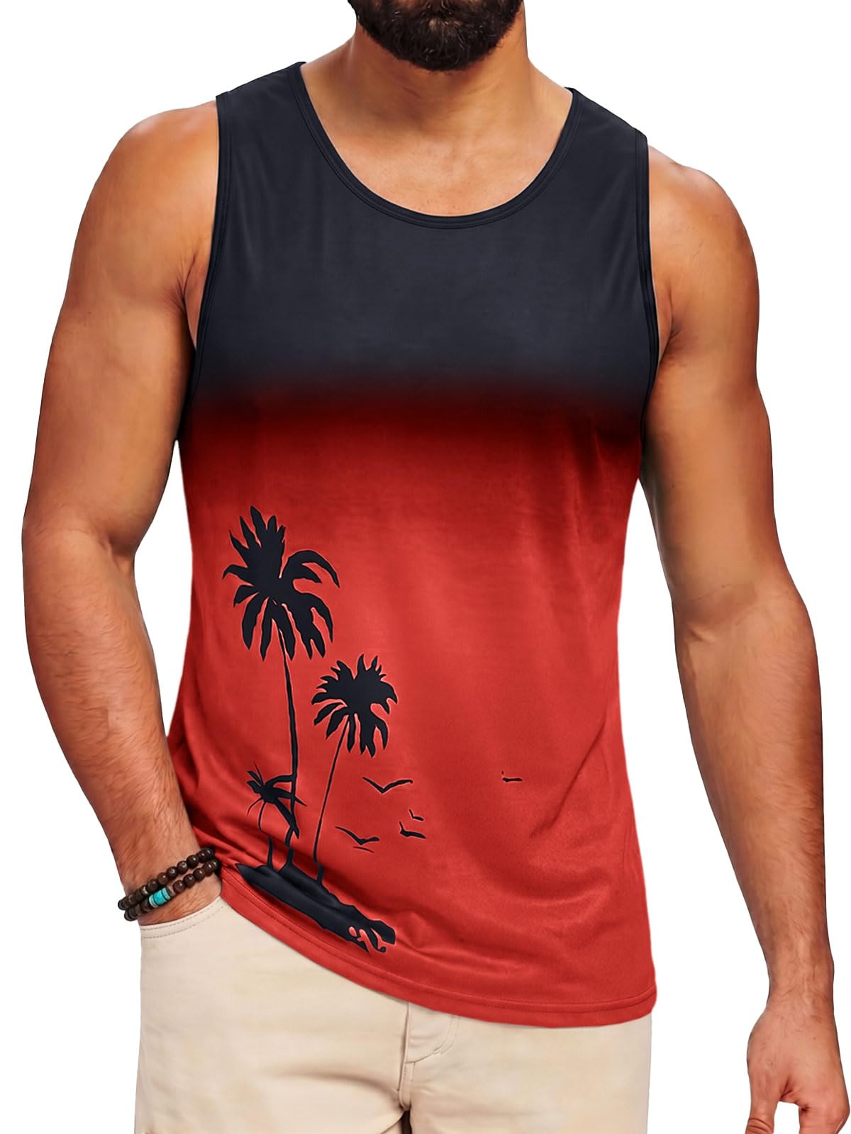 Runcati Mens Graphic Tank Tops Sleeveless Palm Tree Shirts Beach Top