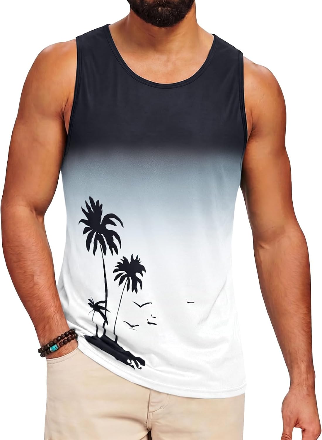 Runcati Mens Graphic Tank Tops Sleeveless Palm Tree Shirts Beach Top