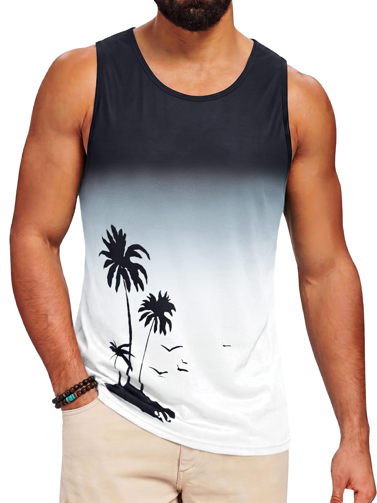 Runcati Mens Graphic Tank Tops Sleeveless Palm Tree Shirts Beach Top