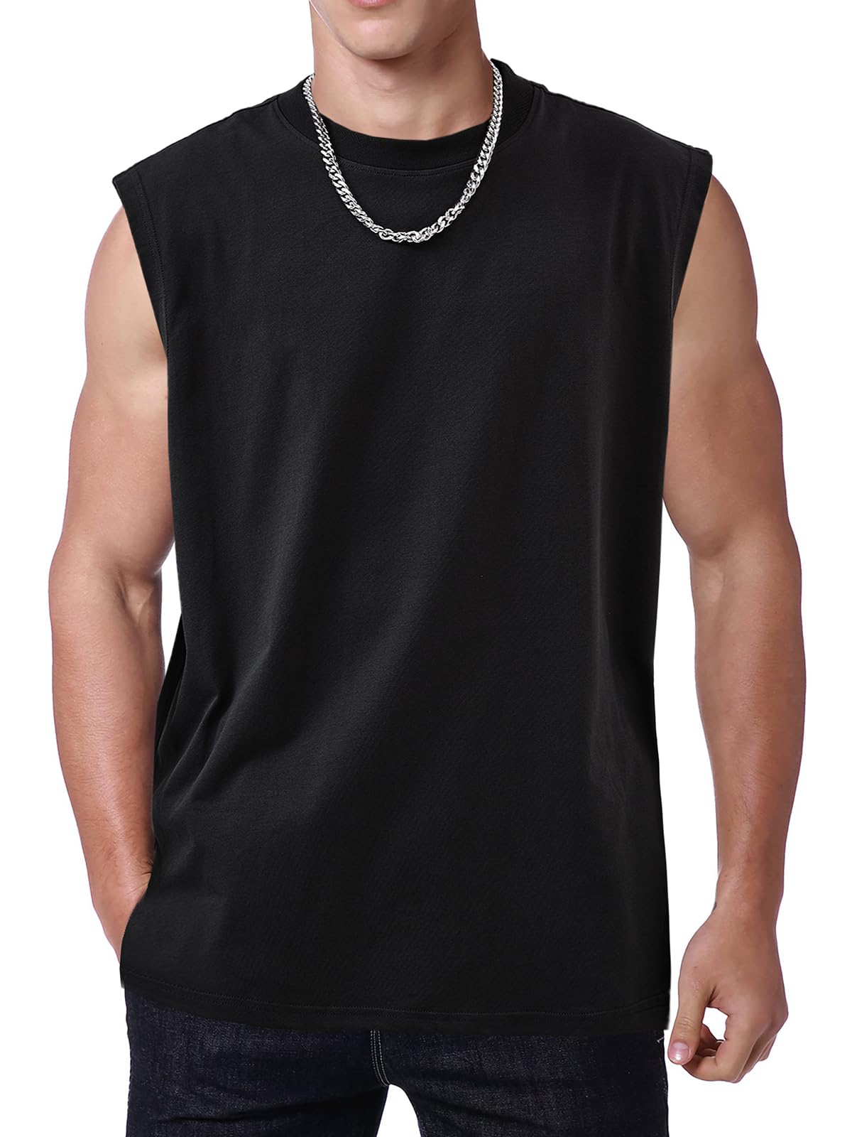 Mens Workout Tank Tops Sleeveless Tee Shirts Men Muscle Shirt Gym Acid Wash T Shirts Running Beach Loose Fit Tee