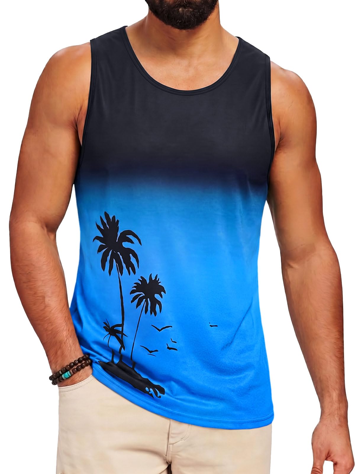Runcati Mens Graphic Tank Tops Sleeveless Palm Tree Shirts Beach Top