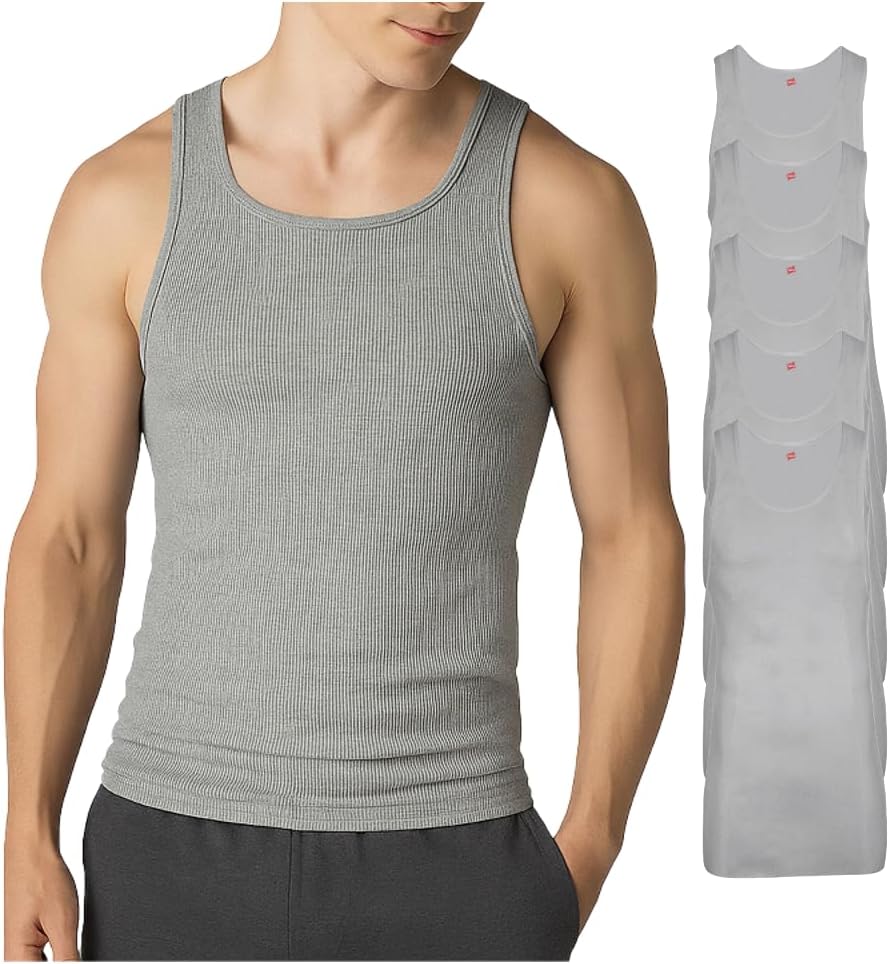 Hanes Men’s Tall 100% Cotton Ribbed Tank Tagless Undershirts, Multipack