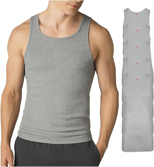 Hanes Men’s Tall 100% Cotton Ribbed Tank Tagless Undershirts, Multipack