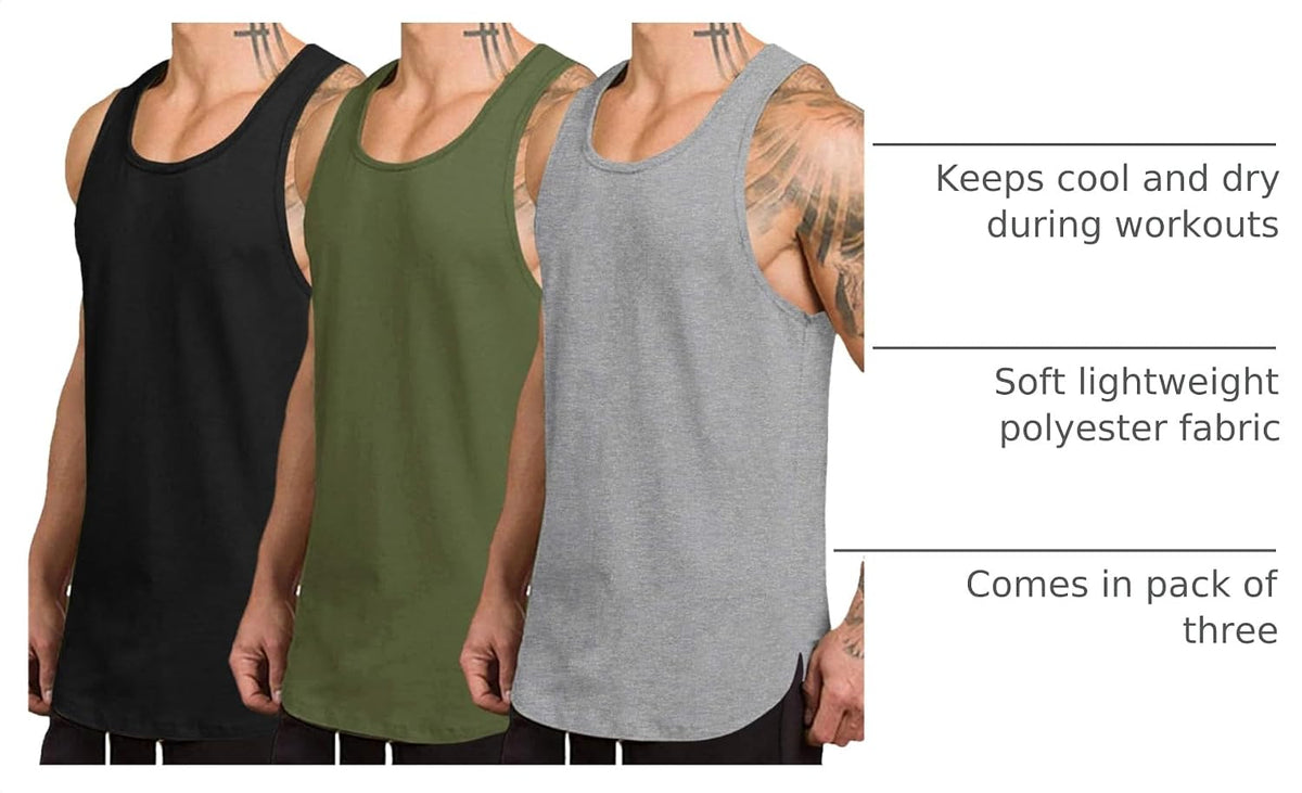 COOFANDY Men's 3 Pack Quick Dry Workout Tank Top Gym Muscle Tee Fitness Bodybuilding Sleeveless T Shirt