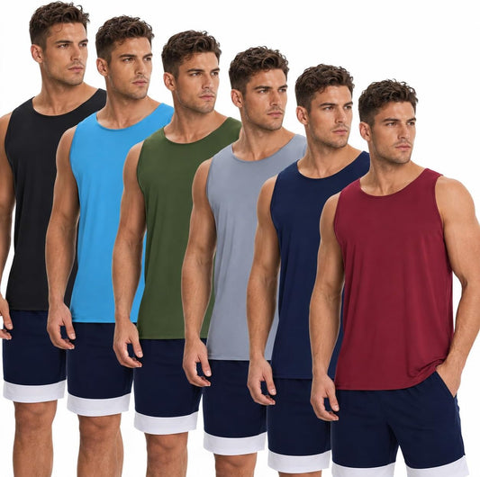 OYGSieg 6 Pack Men's Workout Tank Tops Athletic Muscle Gym Shirts