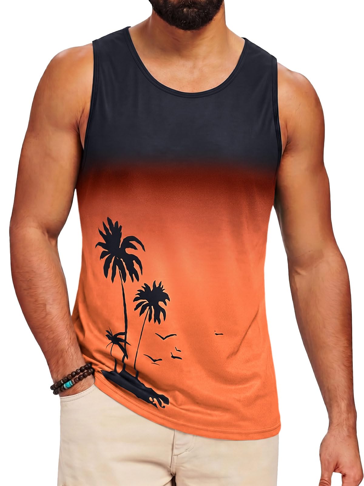 Runcati Mens Graphic Tank Tops Sleeveless Palm Tree Shirts Beach Top