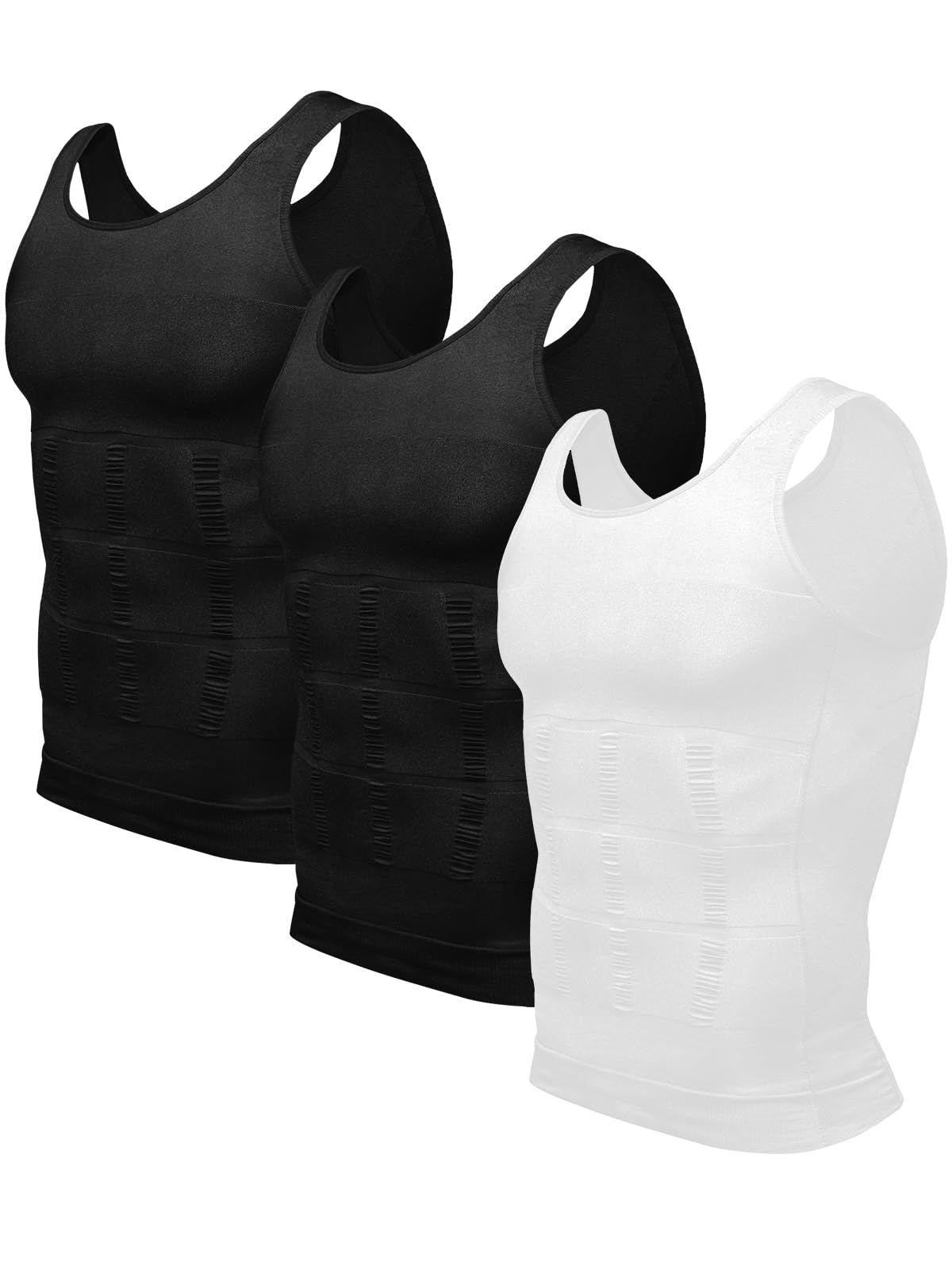 Odoland Men Compression Shirt 3 Pack Body Shaper Vest Tank Top