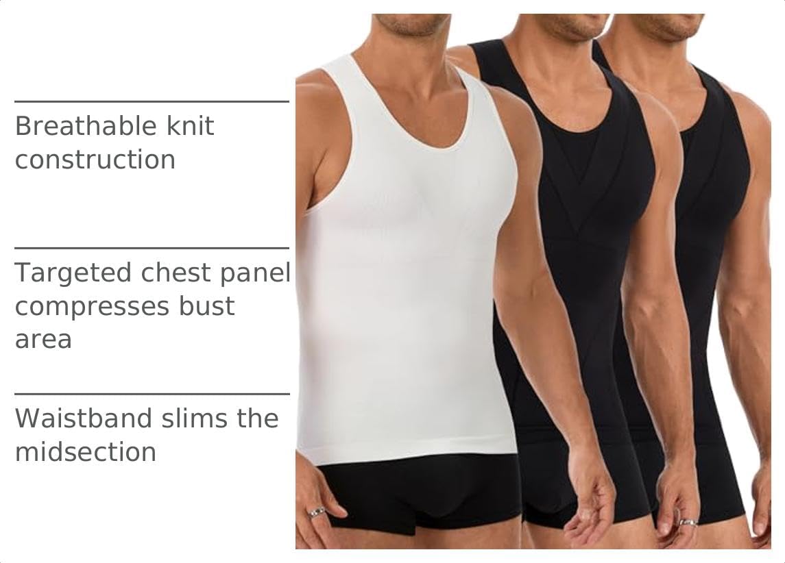 3 Pack Compression Shirt Men's Tummy Control Body Shaper Tank Top