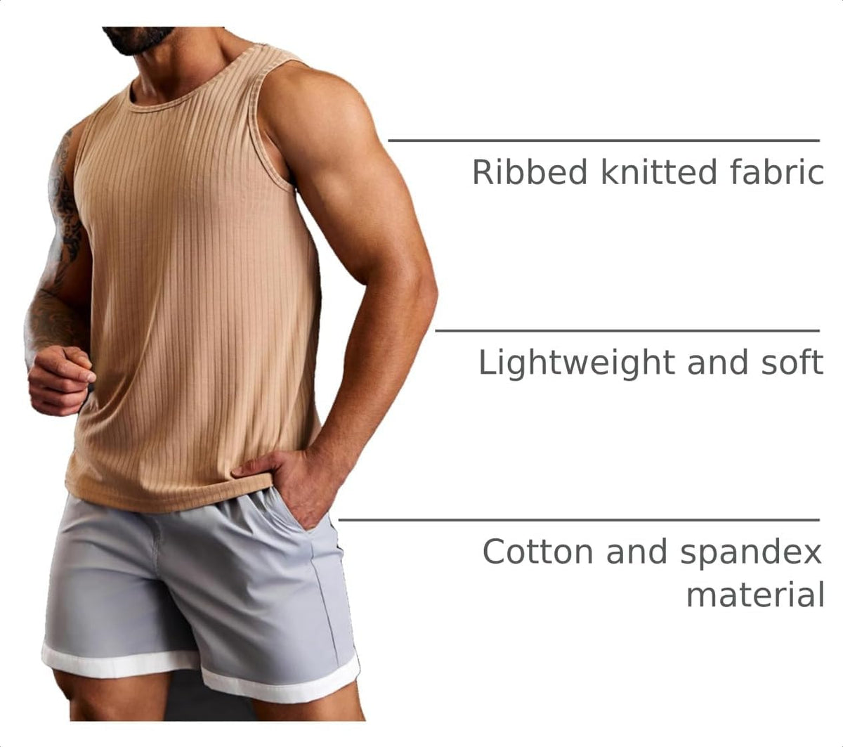 Runcati Men's Ribbed Tank Tops Knit Sleeveless Workout T Shirt