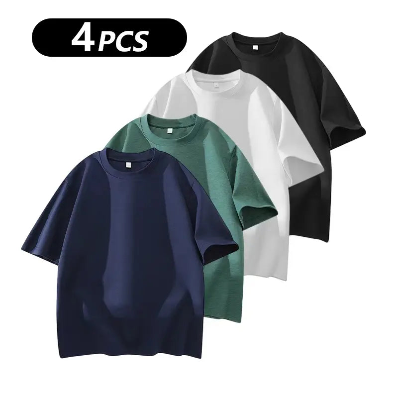 Men's 100% cotton Crew  T-Shirts Set - Soft Loose Fit Navy Gray Black for Casual Daily Wear Streetwear Crewneck