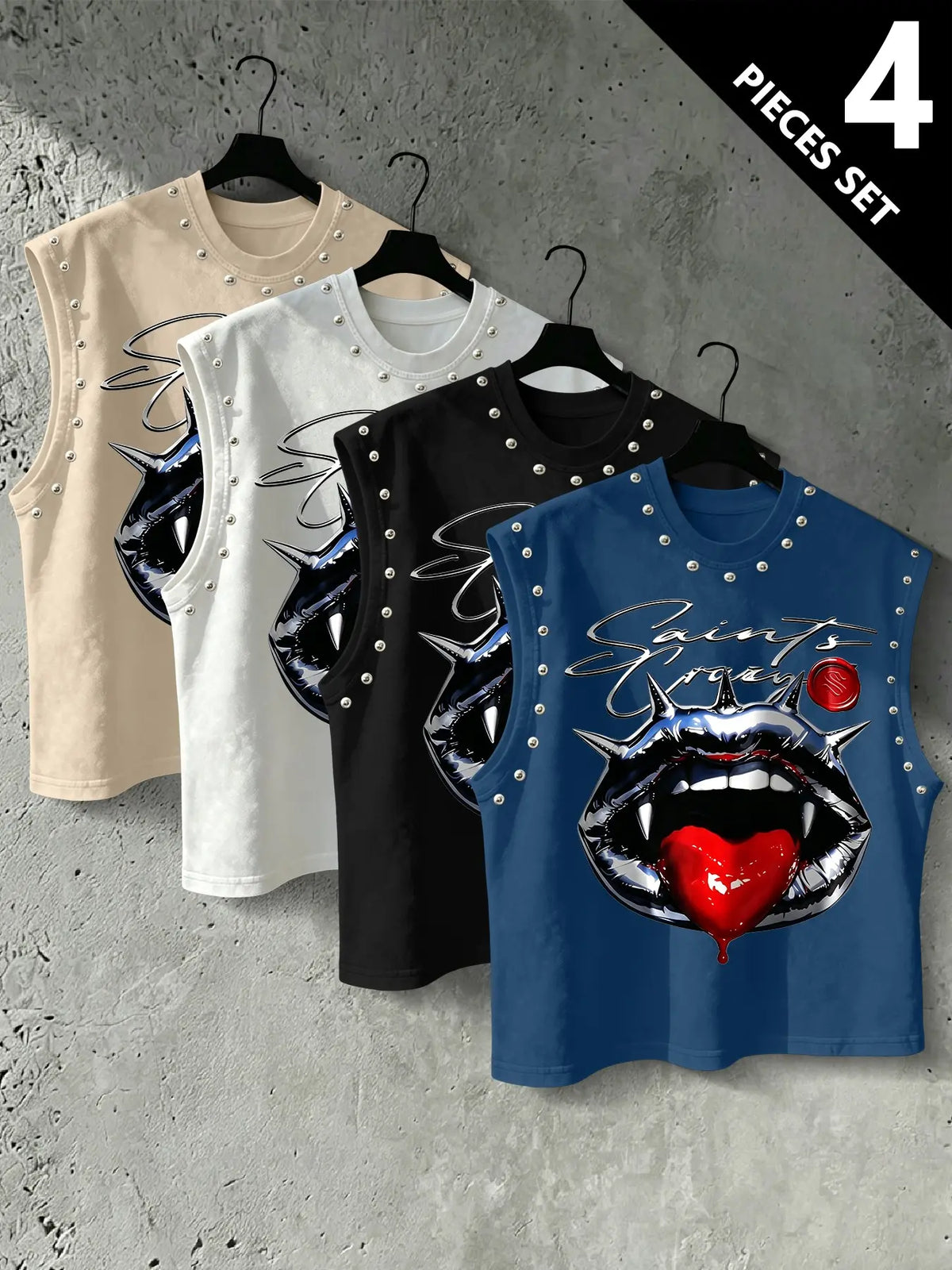 Men's Punk Style Vest, Tribal Print, Metal Rivets, Breathable Knit Fabric, Streetwear Fashion, Comfortable and Durable, Fitted Sleeveless, Graphic Sleeveless Vest, Streetwear Tank Vest, Breathable Sleeveless Design, Knitted Vest
