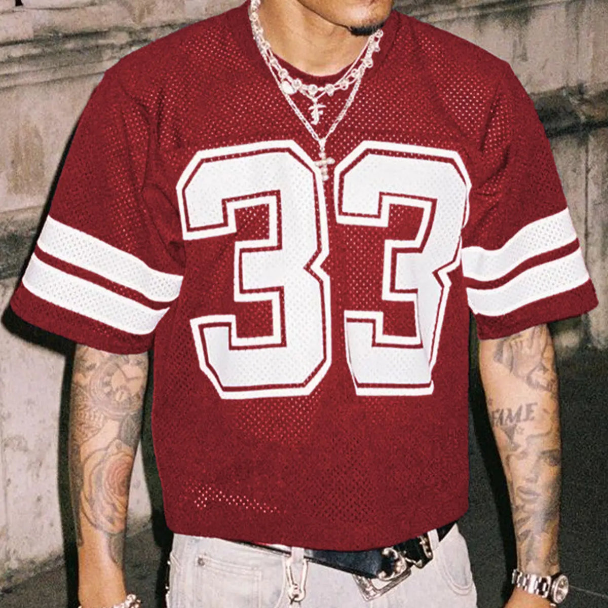 DealsForYouDays Spring To Summer Jersey Shirts Mesh Number Graphic Crew Neck Short Sleeve Streetwear Tee Loose Tops