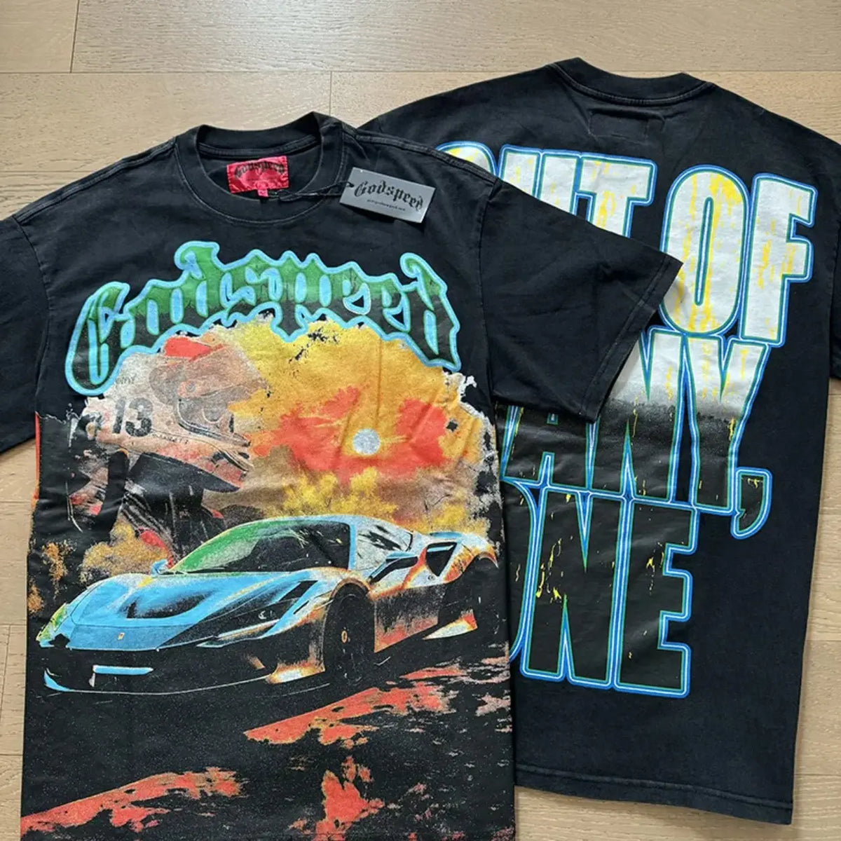 European American Casual Y2K GODSPEED Trade Rock Band Retro Washing Short Sleeve T-Shirt Casual Loose Men Women Couples Bottom Shirt