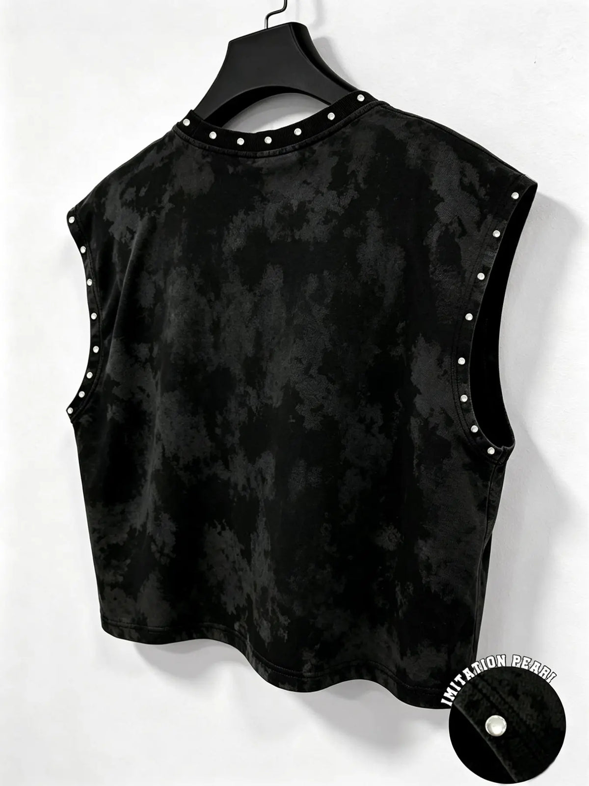 Men’s Studded Washed Vest Top, Distressed Sleeveless Tank with Pearl Detail and Dark Streetwear Style for Y2K, Grunge, Festival and Urban Outfits