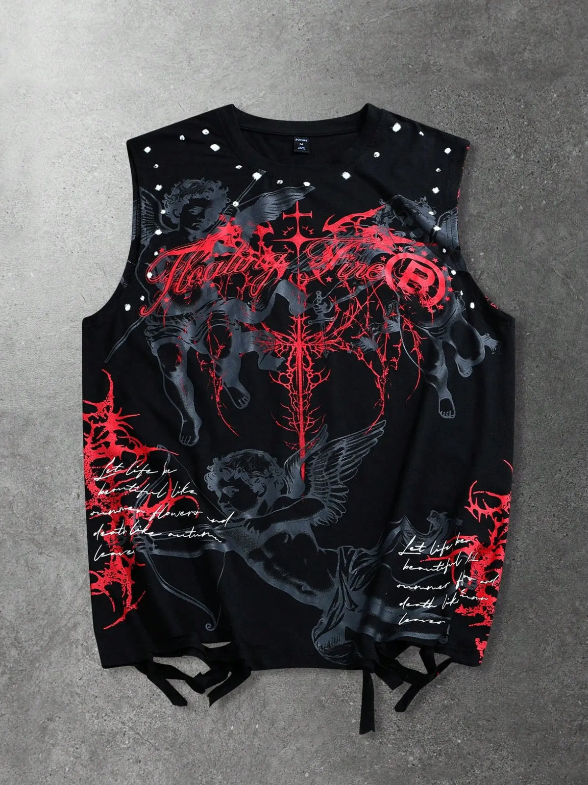 Men's Sleeveless Vest, Street Style American Dark Angel Design, Thorny Letter Print, Vintage Look, Fashionable Outerwear