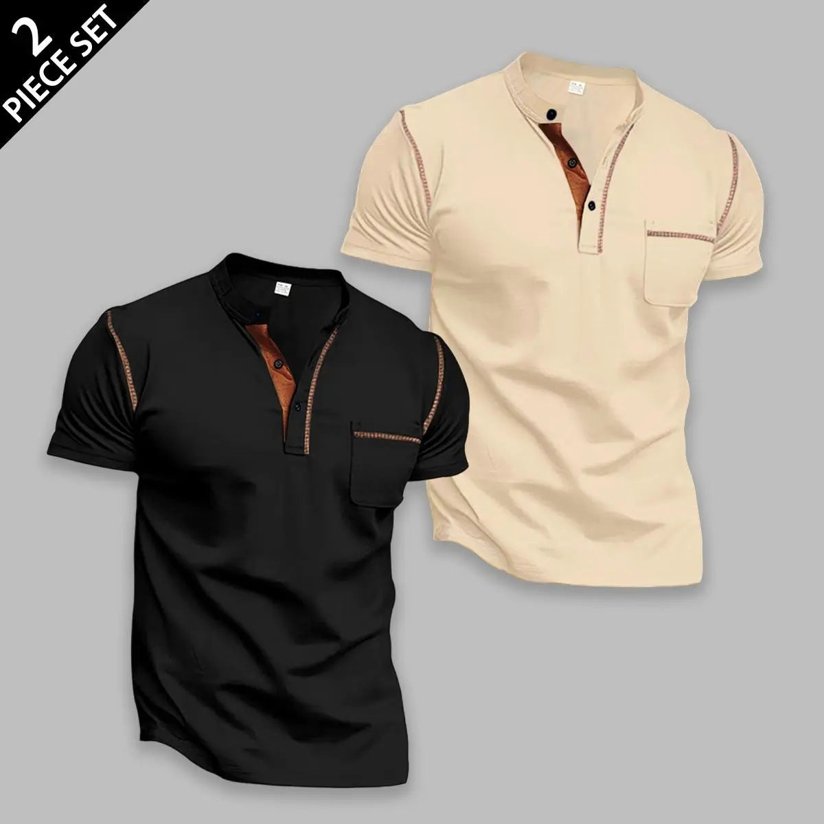 Men's 4-Pack Slim Fit Shortsleeve Henley T-Shirts, Classic Stylish Menswear Tops with Chest Pocket, Contrast Stitch, Breathable Fabric for Daily Wear