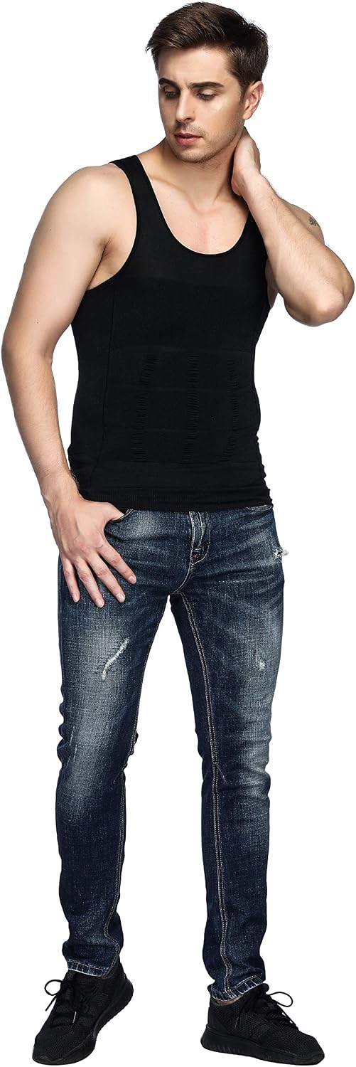 Odoland 5 Pack Men's Compression Shirt Body Shapewear Tummy Tank Top