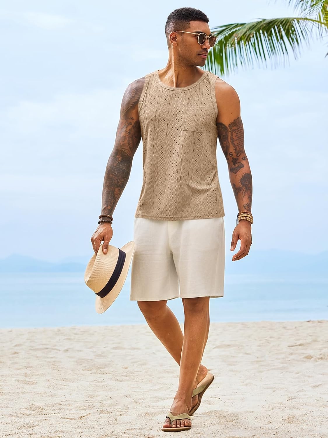 Runcati Mens Tank Tops Sleeveless Hollow Out T-Shirts
