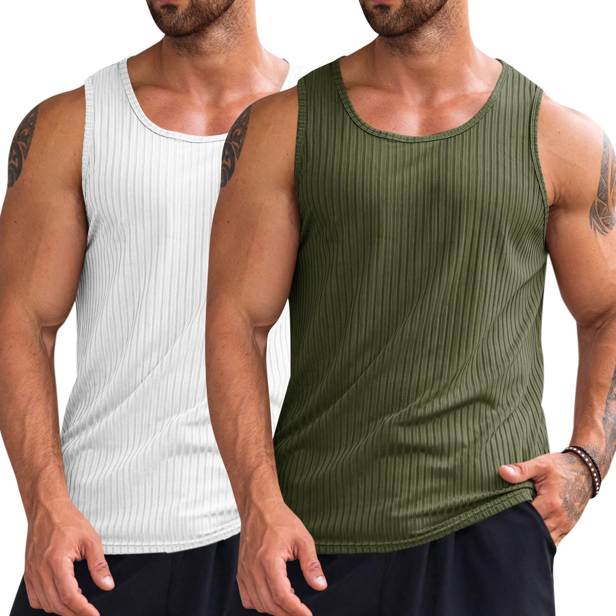 Runcati Men's Ribbed Tank Tops Knit Sleeveless Workout T Shirt