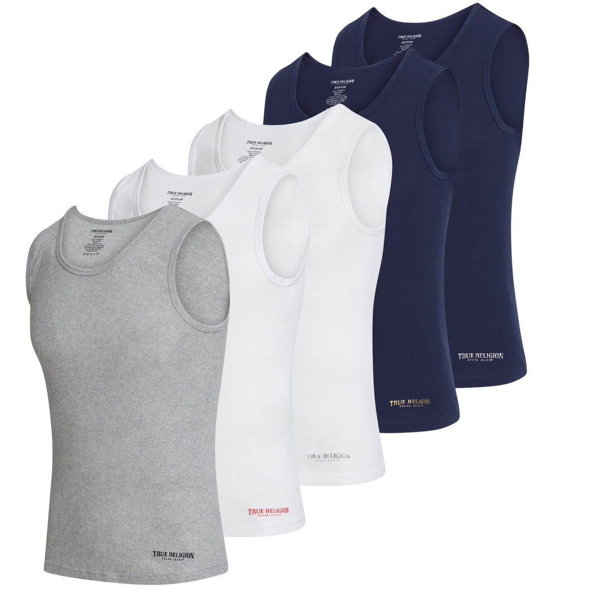 True Religion Lightweight Tank Tops for Men 5 Pack Undershirt Ribbed Cotton