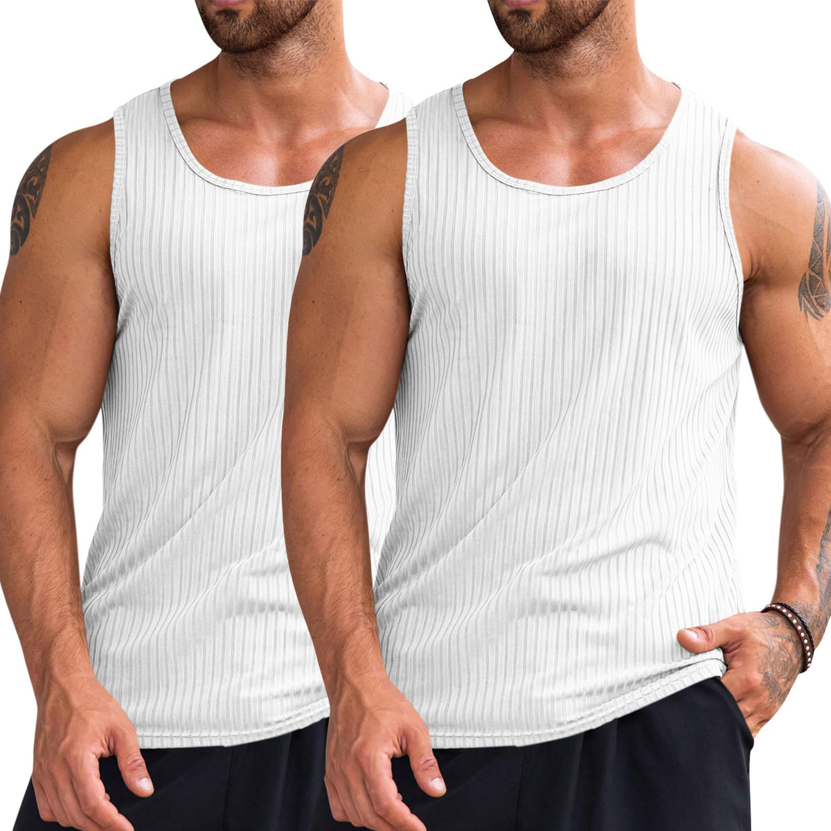 Runcati Men's Ribbed Tank Tops Knit Sleeveless Workout T Shirt