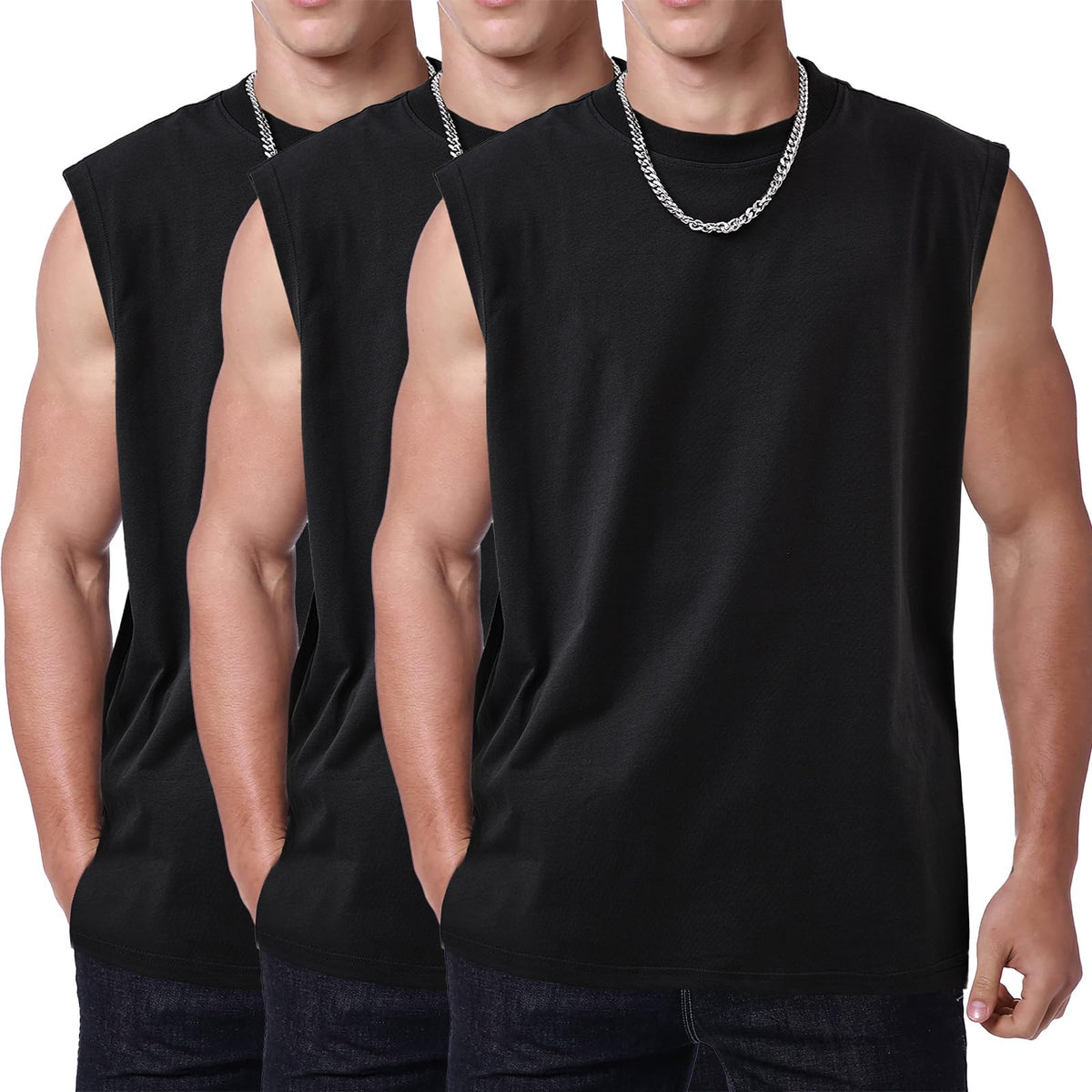 Mens Workout Tank Tops Sleeveless Tee Shirts Men Muscle Shirt Gym Acid Wash T Shirts Running Beach Loose Fit Tee