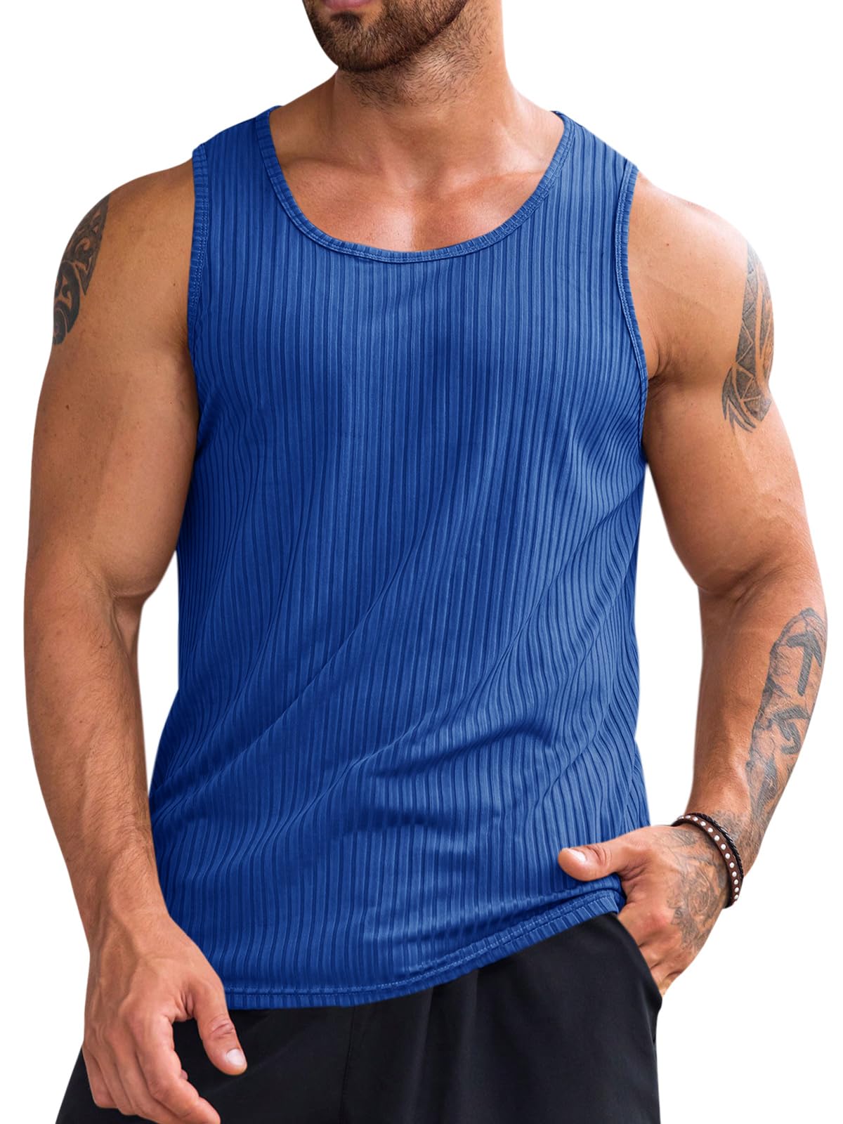 Runcati Men's Ribbed Tank Tops Knit Sleeveless Workout T Shirt