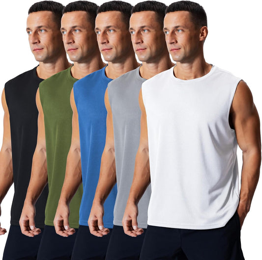 Men's 5 Pack Athletic Tank Tops Quick Dry Workout Shirts Breathable Gym Sleeveless Muscle Shirts for Men