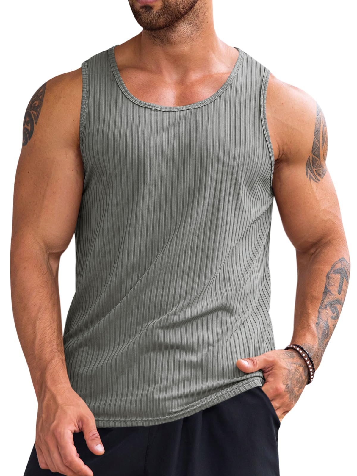 Runcati Men's Ribbed Tank Tops Knit Sleeveless Workout T Shirt