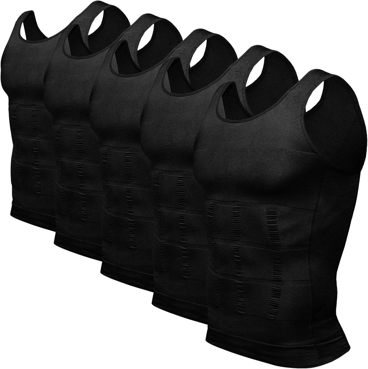 Odoland 5 Pack Men's Compression Shirt Body Shapewear Tummy Tank Top