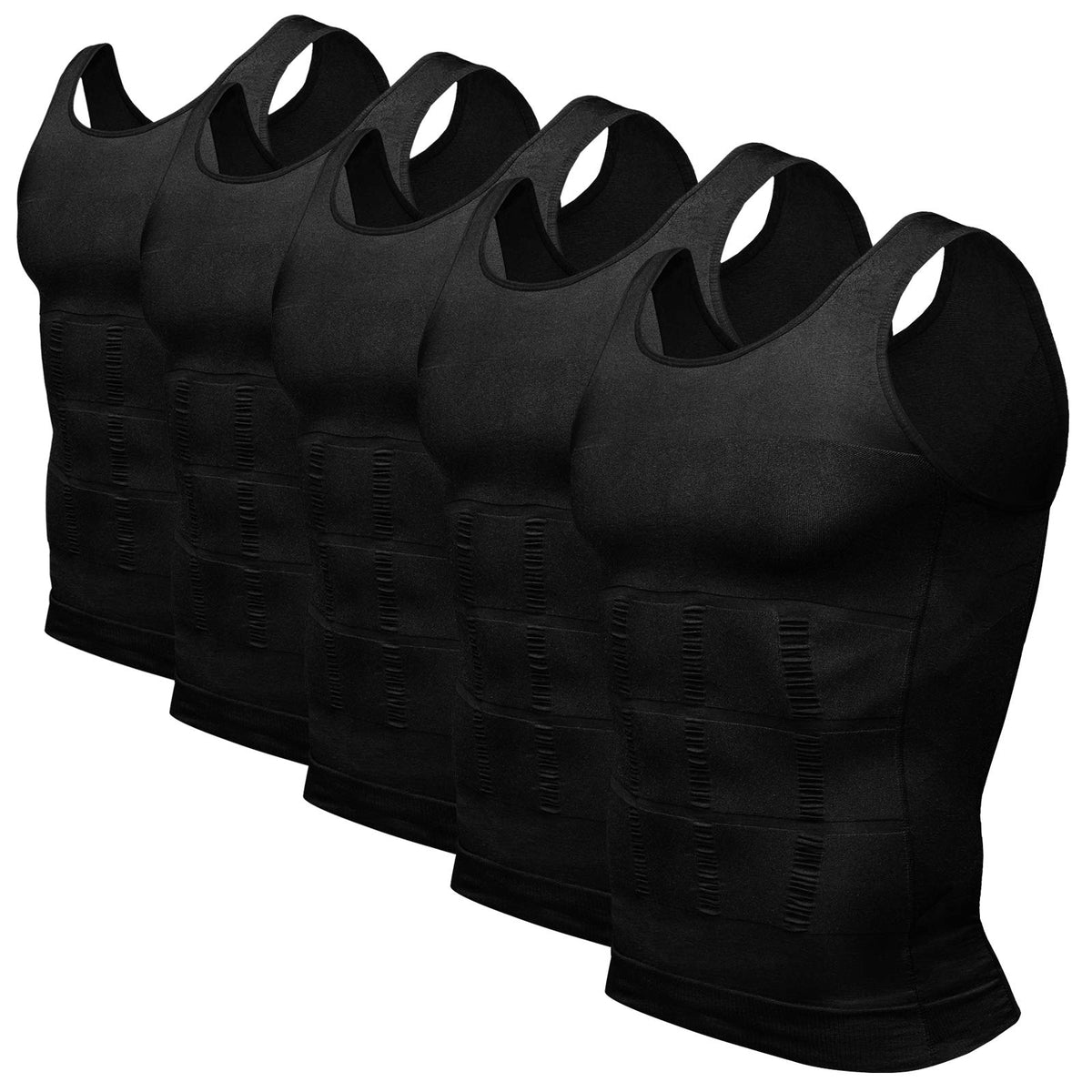 Odoland 5 Pack Men's Compression Shirt Body Shapewear Tummy Tank Top