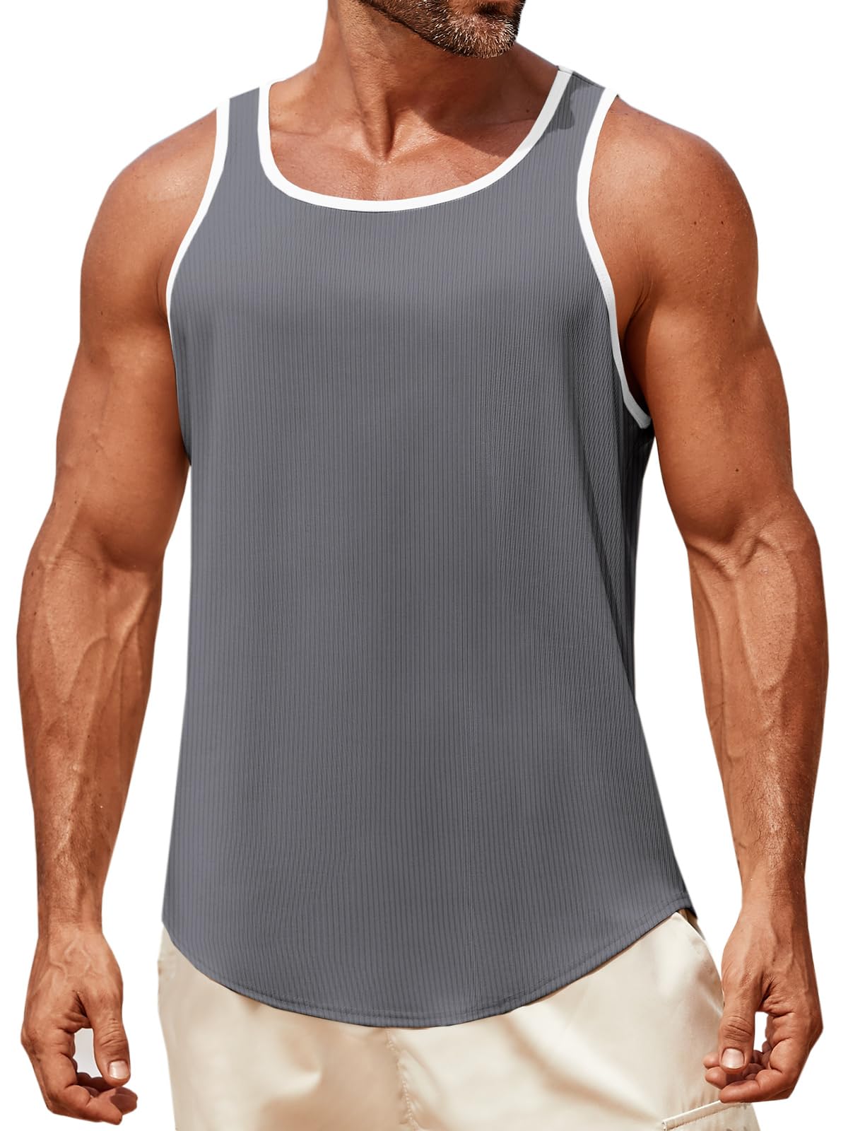 Runcati Mens Sleeveless Tank Tops Workout Muscle Gym Knitted Ribbed Shirt