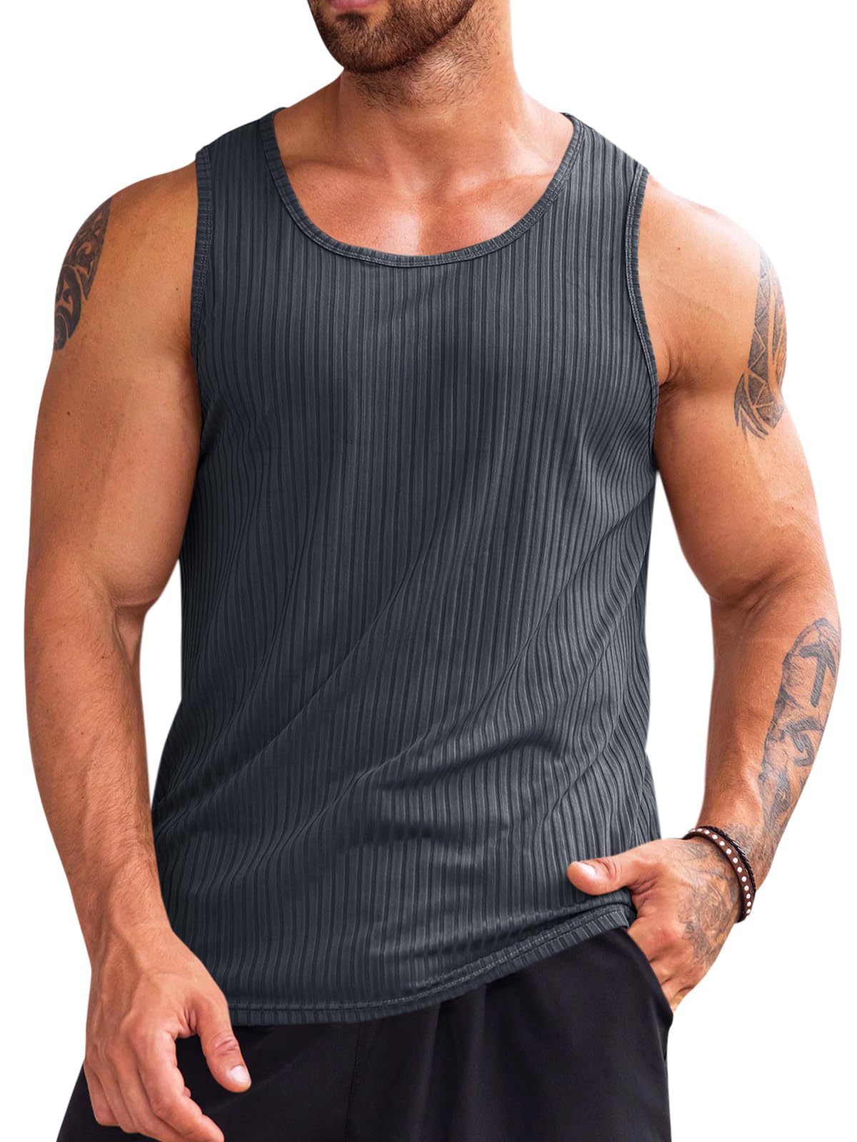 Runcati Men's Ribbed Tank Tops Knit Sleeveless Workout T Shirt