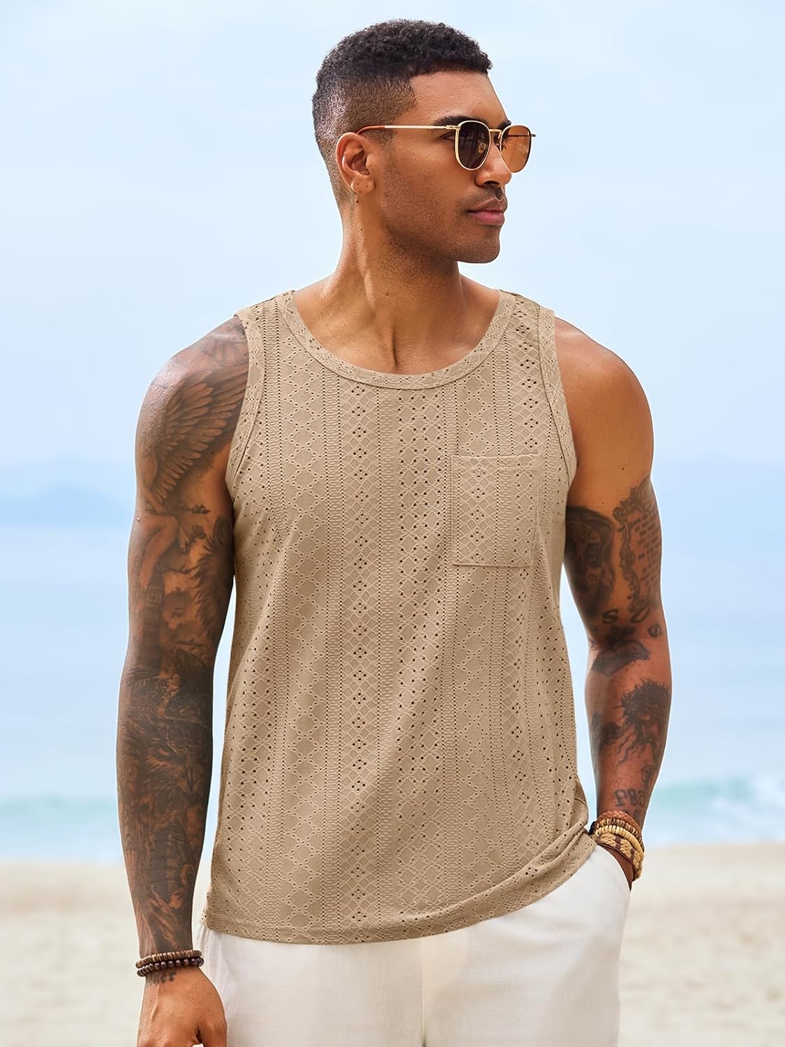 Runcati Mens Tank Tops Sleeveless Hollow Out T-Shirts