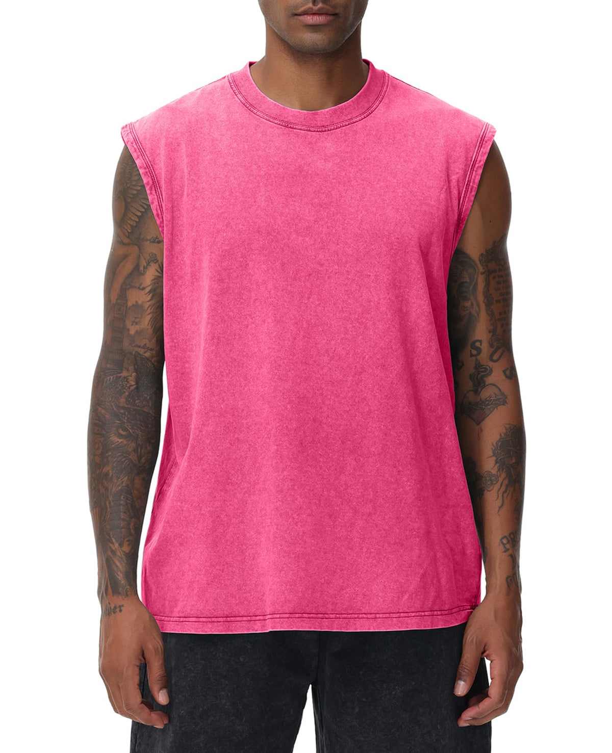 Mens Workout Tank Tops Sleeveless Tee Shirts Men Muscle Shirt Gym Acid Wash T Shirts Running Beach Loose Fit Tee
