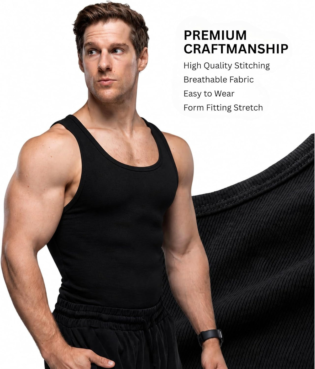 Ekkovision Lifestyle Beaters, Men's Tank Tops, Cotton Spandex Tanks for Men, Regular Fit, Ribbed Fabric