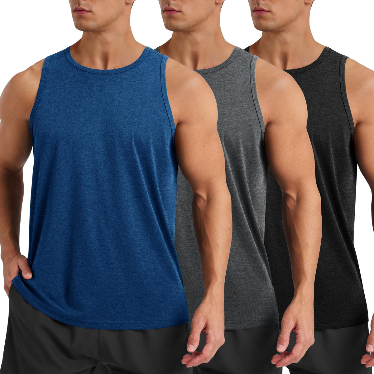 BOOJO 3 Pack Tank Tops Men - Summer Quick Dry Moisture Wicking Workout Muscle Sleeveless Shirts for Gym Beach Running