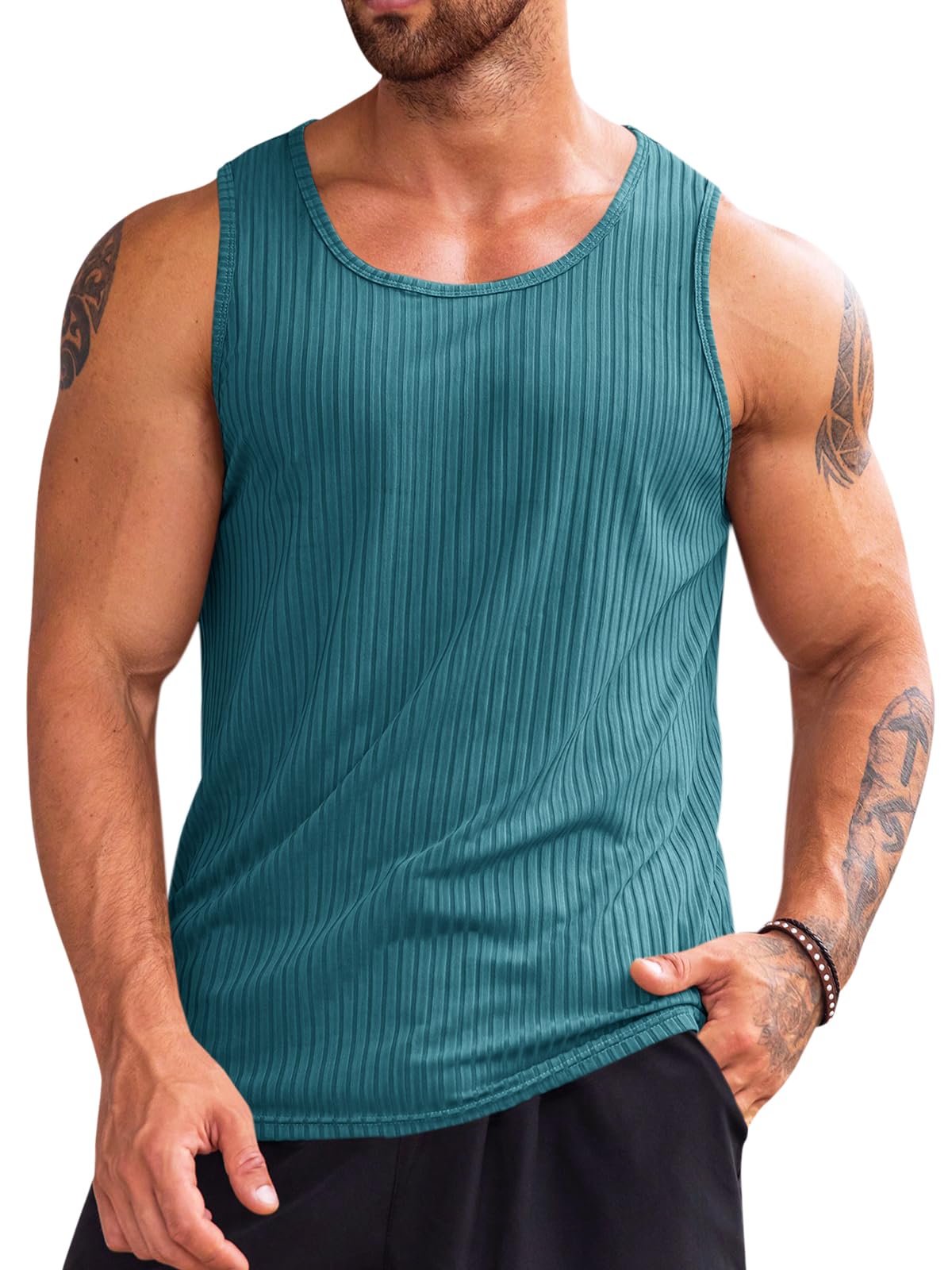 Runcati Men's Ribbed Tank Tops Knit Sleeveless Workout T Shirt