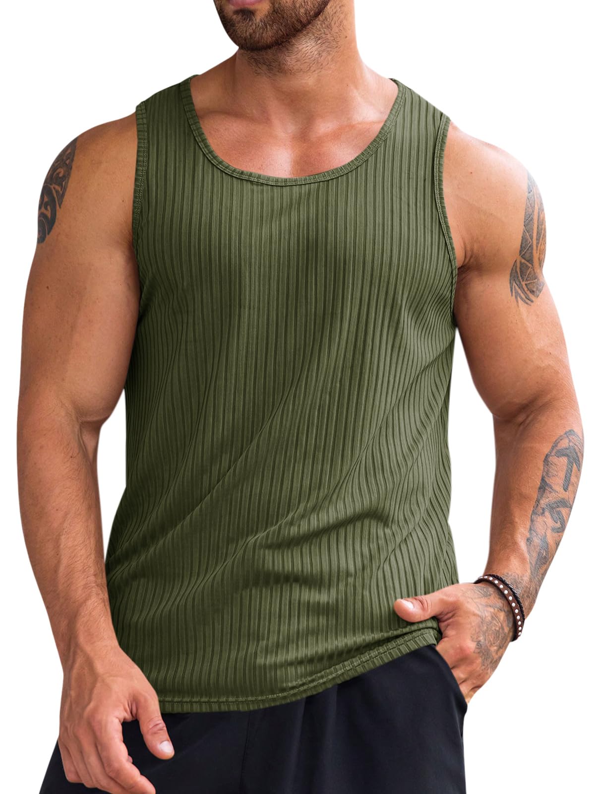 Runcati Men's Ribbed Tank Tops Knit Sleeveless Workout T Shirt