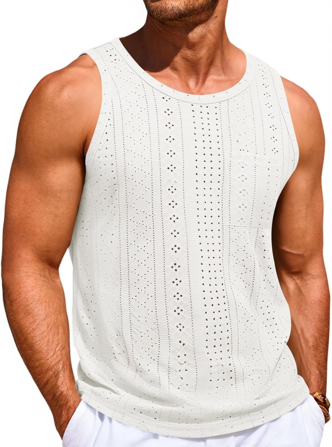Runcati Mens Tank Tops Sleeveless Hollow Out T-Shirts