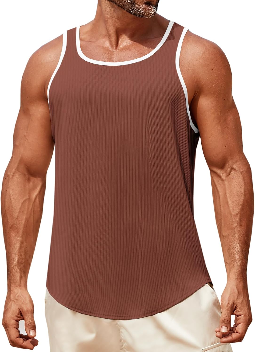Runcati Mens Sleeveless Tank Tops Workout Muscle Gym Knitted Ribbed Shirt