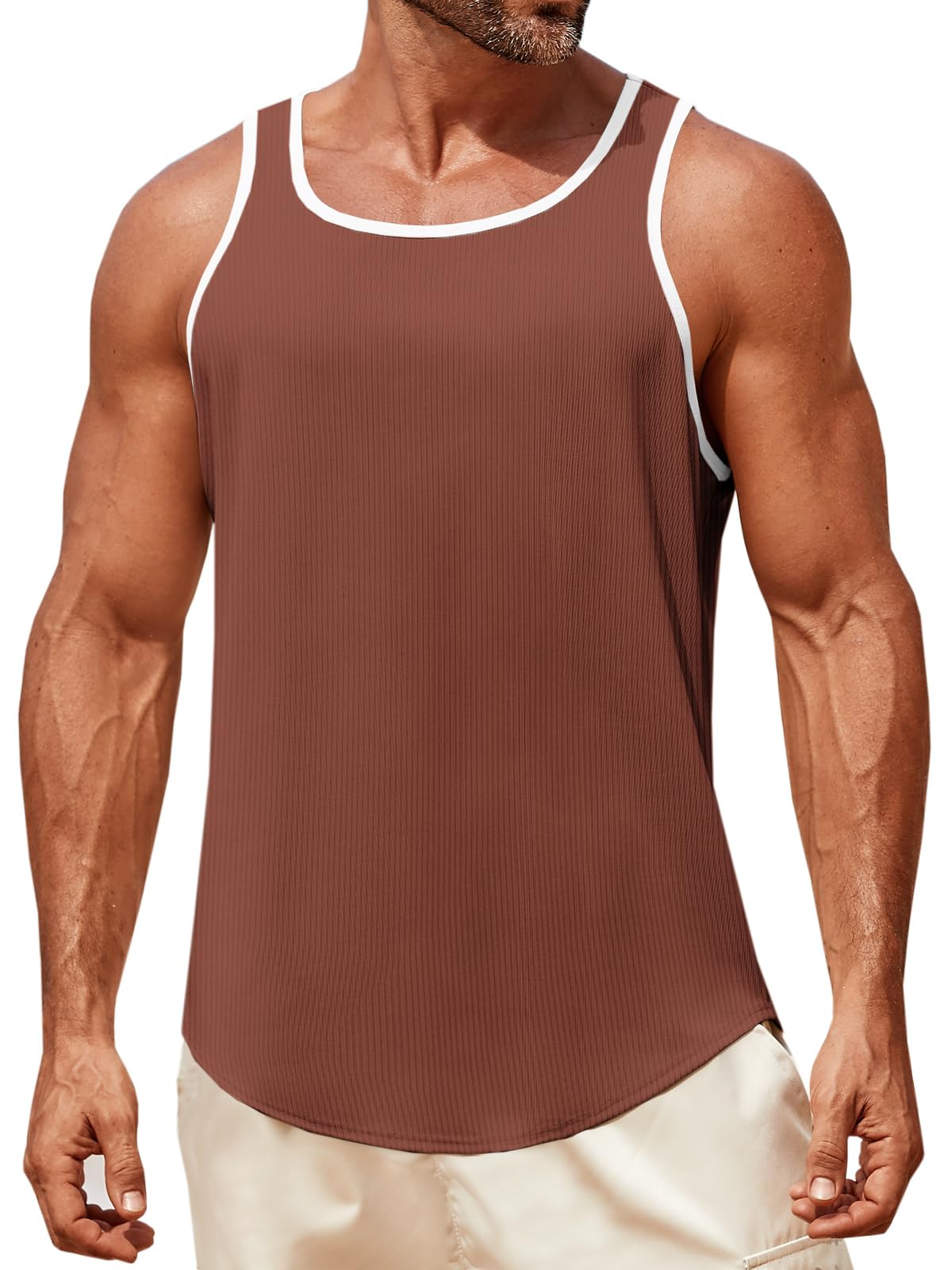Runcati Mens Sleeveless Tank Tops Workout Muscle Gym Knitted Ribbed Shirt